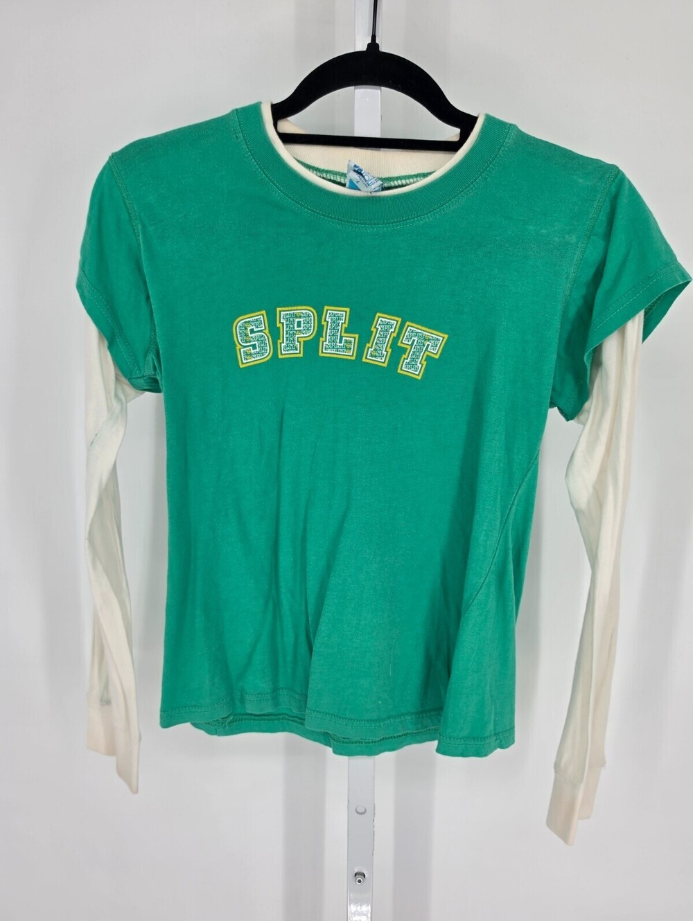 Vtg 1990s Solit Rocks Womens Sz L Layered Long Sleeve T Shirt Green Cream
